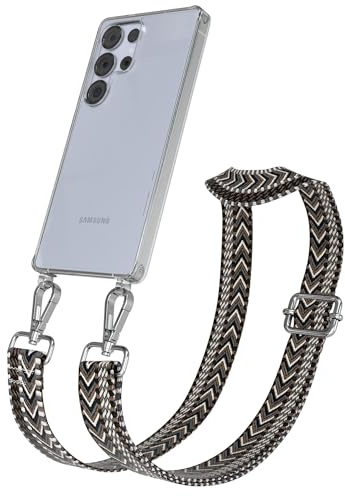 EAZY CASE Handykette - Verstellbares Taschenband kompatibel mit Galaxy S25 Ultra, Schulterriemen, Handykordel mit Silikon Hülle, Umhängetasche, Grau Schwarz Silber