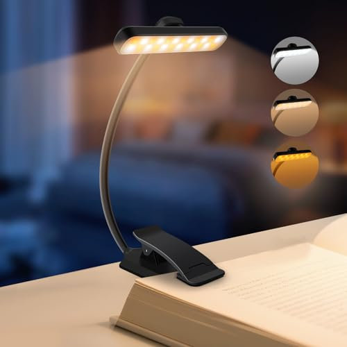 karidi Lampe de Lecture 24 LED, Lampe pour Lire dans le Lit Rotative 315°, Liseuse Clip Rechargeable, 5 Luminosités & 3 Couleurs,360° Cou Flexible, Léger & Portable, Longue Travail pour Lire au Lit