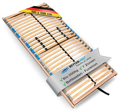 Betten-ABC Madera 7-Zonen-Lattenrost, stabile Holmkonstruktion, Härtegradverstellung, selbstmontierbar – ideal für ergonomischen Schlafkomfort, Größe: 100 x 200 cm, Variante: Mit Bettkastenfunktion