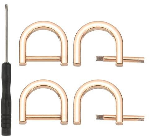 PATIKIL 15mm(5/8 Inch) D-Rings Screw in Shackle, 4 Pcs Horseshoe Clasp U Shape D Rings with Screwdriver for Purse Keychain Strap Buckle DIY Leather Craft, Light Gold