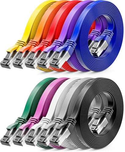 deleyCON 2m CAT 8 Flach Netzwerkkabel RJ45 40 Gbit/s, 10 Stück - Bunt | Gigabit Ethernet LAN Cable, Kupfer, dünnes Flachkabel Patchkabel lang, RJ45 Stecker für CAT8 CAT7 CAT6