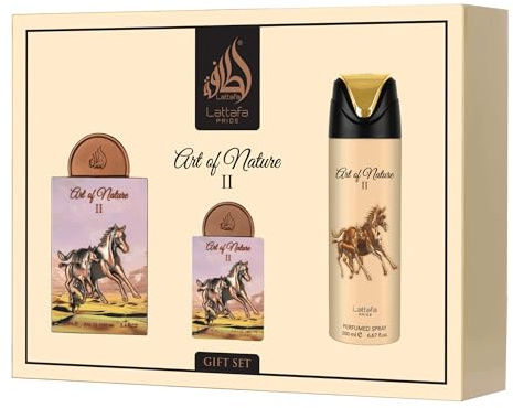Lattafa Pride Art Of Nature II Gift Set 3-Piece (100ml EDP + 200ml Perfumed Body Spray + 20ml Travel EDP) – Unisex Long-Lasting Fragrance – Bergamot, Mandarin, Vanilla, Cedarwood, Musk