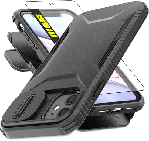 AWZHYDT for iPhone 11 Case,with Built-in Slide Camera Cover & Screen Protector, [2 in 1] Heavy Duty Rugged Shockproof Protective Cover for iPhone 11 6.1(Black)