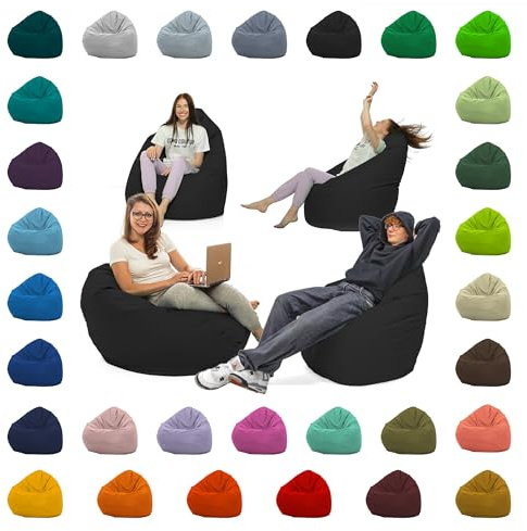 GlückBean Sitzsack XXL – Beanbag für Kinder & Erwachsene – In & Outdoor geeignet – Wasserabweisend & pflegeleicht – Gefüllt mit hochwertigen EPS-Perlen – Ideal zum Gaming & Entspannen (Schwarz, XL)