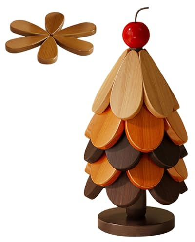 Dessous de Plat Pliable en Bois pour Sapin de Noël | Dessous de Verre résistant à la Chaleur avec Support – pour comptoir de Cuisine, Casserole, Bol, théière, Assiette de Noël