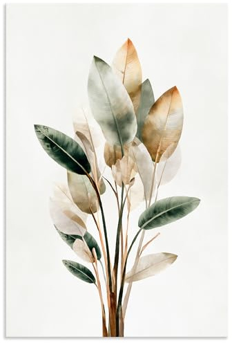 ARTLAND Wanddeko Wandbild Alu Verbundplatte für Innen & Outdoor Bild 40x60 cm aesthetic room decor Strelitzie Blätter Boho Deko U5XW