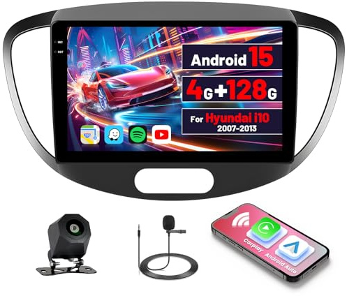 Inefala Android 15 Autoradio für Hyundai i10 2007-2013 | 4G+128G,9 Zoll In-Cell TouchScreen mit CarPlay & Android Auto,Navi,GPS,WiFi,FM/RDS,Bluetooth 5.0,EQ,SWC,Rückfahrkamera,MIC