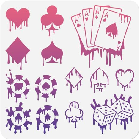 DOODLREAM Pochoirs de cartes à jouer pour peinture, 30 x 30 cm, réutilisables, cœurs, clubs, diamants, piques, modèles de graffiti, pochoirs pour dessin sur meubles, murs, sols, tissu, décoration à