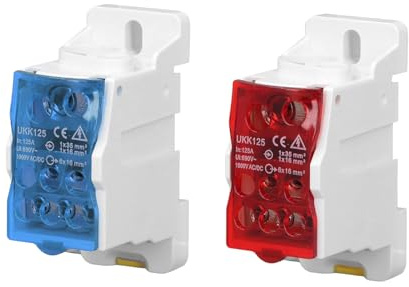YuXinCat 2 Pièces Bornier Rail DIN, UKK 125A Bleu+Rouge, Boîte de Distribution Electrique Boitier Connecteur de Fil Electrique Boîte de Distribution de Bornier de Rail DIN de 35mm