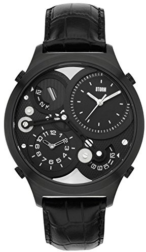 Storm Herren-Armbanduhr Quadra Black Leder Edelstahl analog Quarz 47186/SL