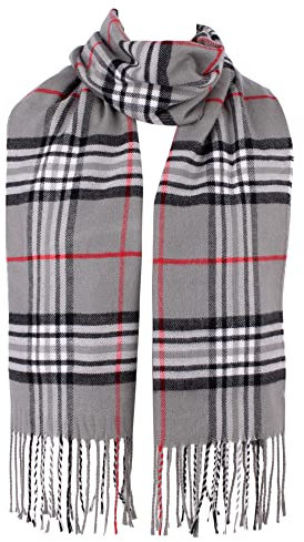 Hat To Socks Herrlich Weicher Klassisch Karierter Winterschal für Damen und Herren - Warm und Elegant (Grau)