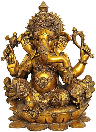 AapnoCraft Ganesha-Idole, 53,3 cm hoch, Messing, Lotus-Ganesha-Statue, Antik-Gold-Skulptur, Hochzeitsgeschenk