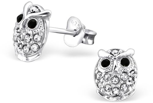 Monkimau Mädchen Ohrringe Eule Ohrstecker aus 925 Sterling Silver echt Silber mit 24 Kristallen