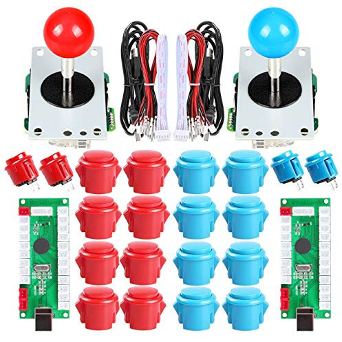EG STARTS 2 Jugadores Controlador USB Arcade a juego de PC Joystick de 8 formas Botones Arcade para juegos Arcade Kits de bricolaje Partes Mame SNK KOF y rojo / azul
