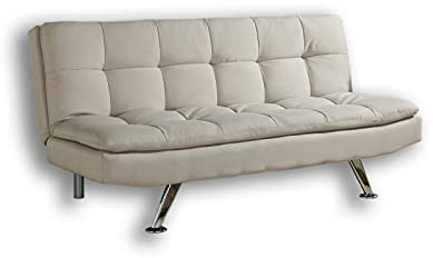 Home Detail Modern Fabric 3 Seat Sofa Bed with Chrome Legs in Choice of Five Stylish Colours (Cream)