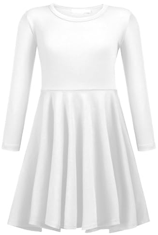 trudge Mädchen Langarm Kleider Baumwolle A-Linie Stretch Freizeitkleid | Kinder Basic T-Shirt Kleid; Baumwollkleid mit Rundhals; Herbst Winter Swing Skaterkleider; Schuluniform Kleid für 5-12 Jahre