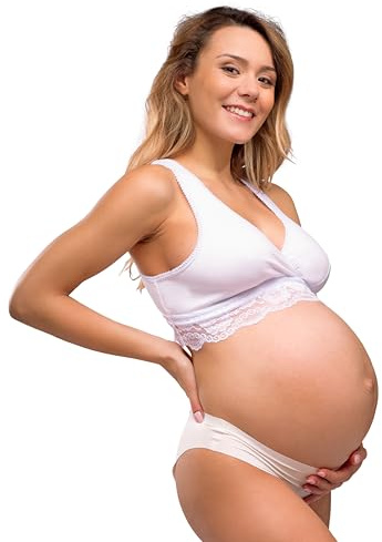 Carriwell Soutien-Gorge de Grossesse, Sommeil et d’Allaitement Bio – Soutien-Gorge en Coton Ultra Confortable avec Dentelle, Respirant, Doux et sans Couture, S’adapte aux Changements de la Poitrine