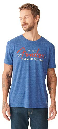 Lucky Brand Herren Kurzärmliges Rundhalsausschnitt und Fender-Wave-Design T-Shirt, Blau-Monaco Blue, X-Groß