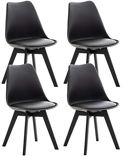 CLP 4er Set Esszimmerstuhl Linares Kunststoff I Stoff I Samt I Cord I Lederoptik I Lehnstuhl Mit Holzgestell, Farbe:schwarz/schwarz, Material:Kunststoff