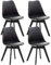 CLP 4er Set Esszimmerstuhl Linares Kunststoff I Stoff I Samt I Cord I Lederoptik I Lehnstuhl Mit Holzgestell, Farbe:schwarz/schwarz, Material:Kunststoff