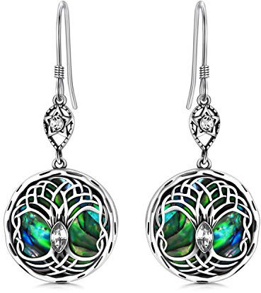 Boucles d'oreilles Arbre de Vie Celtique Argent Sterling 925, Cadeaux de Bijoux d'anniversaire pour Les Femmes Elle (Blanc)