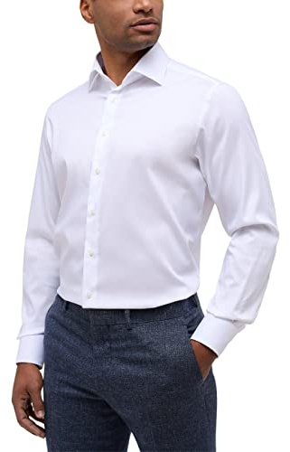Eterna Langarm-Shirt Modern Fit Twill-Stretch Uni, weiß, 40