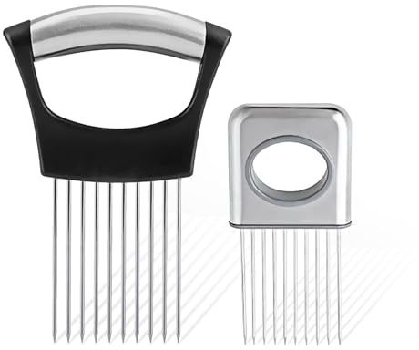 Charmyth 2 Stück Zwiebelhalter Schneidehifle, Zwiebelschneider Manuell Edelstahl für Küche Kartoffel Gemüse