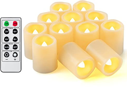 12PCS Led Flickering Flameless Votive Tea Lights Candles with Remote Control Battery Operated Set/Electric Outdoor Tealights Timer Candle for Christmas,Xmas Decorations (Batteries Included) 200Hours