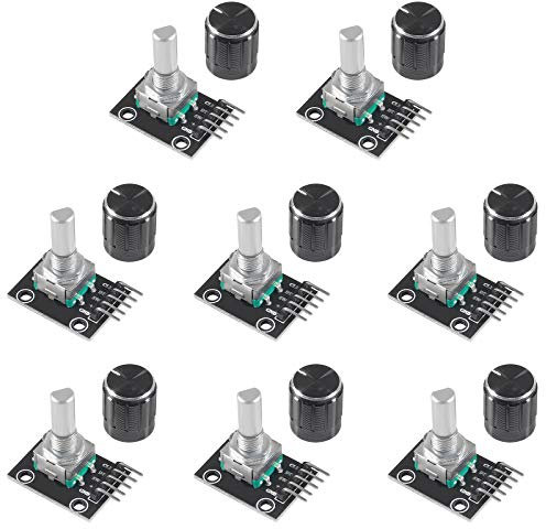 Dealikee 8pcs KY-040 Rotary Encoder Module Brick Sensor Development Board with Knob Cap DIY Kit for KY-040