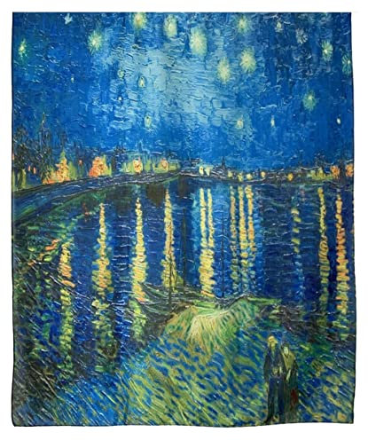 GFM® mélange de soie écharpe d'été basée sur l'art de la peinture (VSLK-Van Gogh-Nuit étoilée sur Rhône) FS-VSLK-SC-3723-A