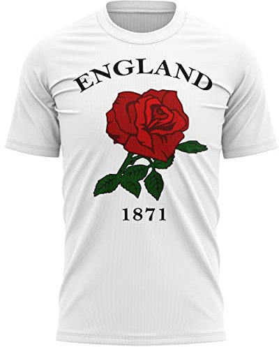 Purple Print House England 1871 Rugby-T-Shirt, England Geburtstagsgeschenke für englischen Rugby-Fan, Rote Rose, Turnier-Outfit, Geschenkidee, National-Shirts für Männer, Frauen und Kinder, weiß, L