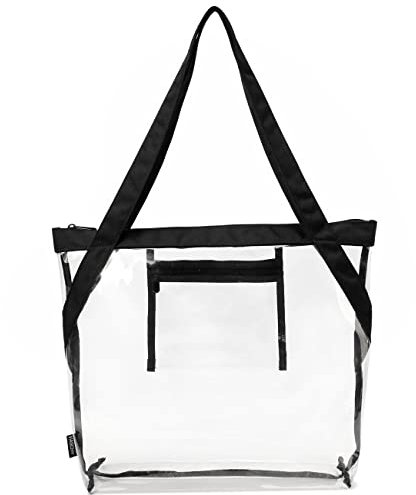 VASCHY Bolso Transparente Mujer, Bolsa Playa de PVC Impermeable Bolsa de Viaje con Cremallera Bolso Tote Bolso de Hombro Ligero Bolso Shopper para Diario Trabajo Escuela Viaje Compras, Negro