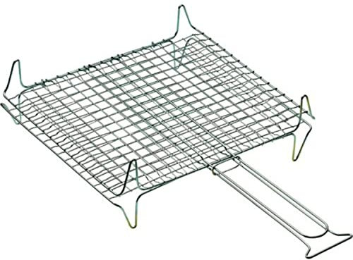 Marvin Graticola Griglia Accessori Rettangolare Camino Brace Barbecue da Campeggio Balcone Giardino Esterno Carbonella Doppia con Piedini Manici Acciaio Cromato Alimenti Hamburger (45x40)