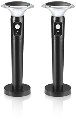 Auraglow Kabellose batteriebetriebene Outdoor-PIR-Bewegungssensor-aktivierte moderne LED-Gartenwege, wetterfest, 2er-Pack mit Erdspieß und Montagefuß