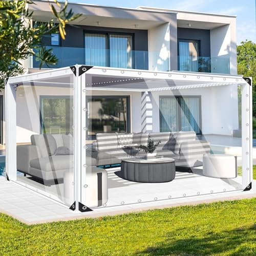 FoundGo Clear Heavy Duty Tarpaulin 3x4m Waterproof 420 g/m² Clear Tarp with Eyelets, Outdoor Transparent Tarp PVC Tarpaulin Windproof, Tear Resistant for Garden, Gazebo(real size 2.9 * 3.9m)