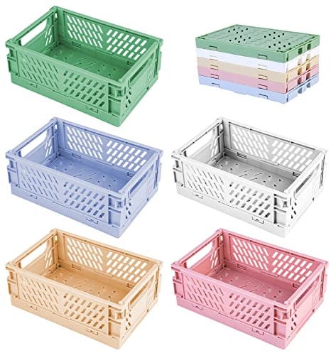 Mini Körbe Kunststoff Faltbox, 5 Stück Klappkisten Set, Faltbare Aufbewahrungskorb, Klappbox Mini für Kinderzimmer, Küche, Schlafzimmer, Büro, Arbeitszimmer, Badezimmer (Mehrfarbig)