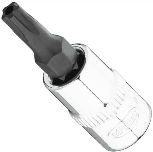 VIGOR Schraubendrehereinsatz, V7037-IPR25, 1/4″, IPR Profil, SW T25+H | Antrieb 1/4 Zoll (6,3 mm) Vierkant hohl, Abtrieb Innenprofil mit 5 abgerundeten Flanken, mit Stirnlochbohrung (TORX-ähnlich)