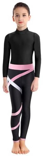 inlzdz Turnanzug Mädchen Gymnastikanzug Zweiteiler Trikot Leotard mit Leggings Turnbody Gymnastik Tanzbody Trainingsanzug Ballettanzug Tanzbekleidung Rosa 122-128