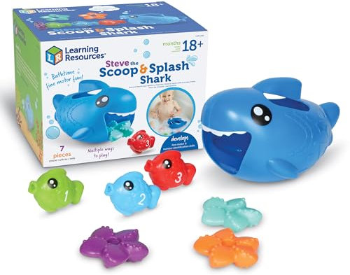 Learning Resources Steve, el tiburón Que Captura y chapotea, 7 Piezas, 18 Meses, Juguetes didácticos para niños pequeños, Juguetes para bebés, bañera para niños, Juguetes para la Piscina, Juguete