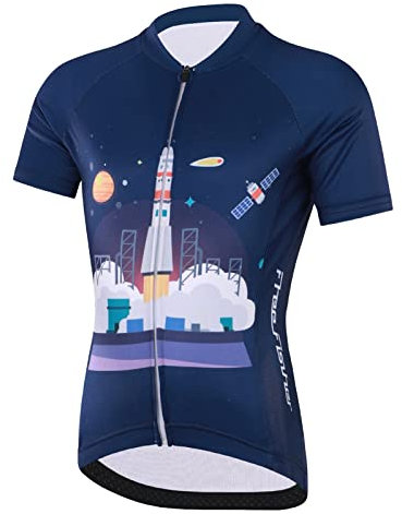 Amur Leopard Kinder Jungen Fahrradbekleidung Mädchen Fahrrad Trikot Kurzarm/Kurz Radhose mit 3D Sitzpolster Radtrikot, Trikot Dunkelblau, 134-140 (Etikettgröße: XL)