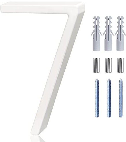 Numeri civici bianchi per esterni moderni, 12,7 cm, stile moderno, galleggianti, crea attraenti ombre interessanti, numero 7 lucido