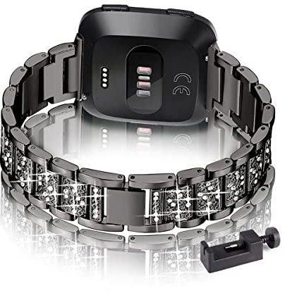 Metall Armband für Fitbit Versa 3/4/Sense/Sense 2, Frauen Strass Glitzer Verstellbare Edelstahl Ersatzbänder Kompatibel mit Fitbit Versa 3/4/Sense/Sense 2 (B)