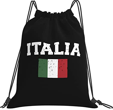 IUBBKI Italienische Flagge Italy Love Italia Rucksack mit Kordelzug, schwarz, Sporttasche, Sporttasche, Sackpack für Männer, Frauen, Kinder