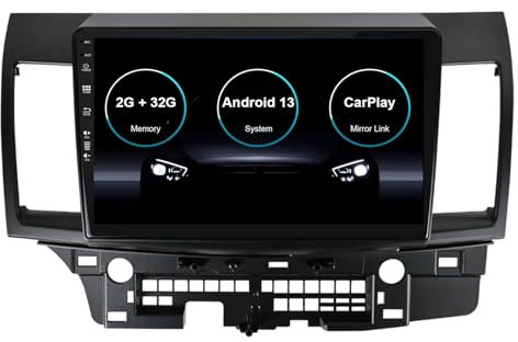 Android 14 Autoradio für Mitsubishi Lancer 2008–2016 – Rückfahrkamera – 10 Zoll IPS Unterstützt DAB+/Lenkradsteuerung/WiFi/Bluetooth/Mirrorlink/Carplay/USB/RDS/GPS 2G + 32G