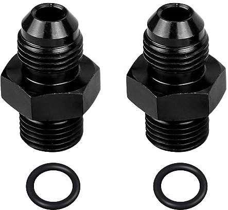 Dexepe 6AN Flare to 6AN ORB Male Fuel Rail Adapter Fitting Aluminum Fuel Line Hose Adapter Black Anodized Fuel System Fittings 2PCS