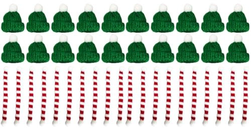 Abaodam 40 Stück Mini-Mützen Schals Weinkappen Für Flaschen Weihnachtsmütze Mini-Dekoration Mini-Strickpuppenschals Schneemann-Mützen Zum Basteln Tassenüberzug Strickwolle