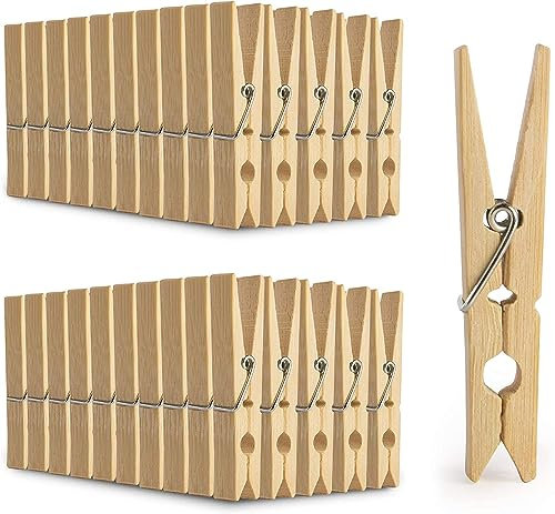 Pine Wooden Washing Line Clothes Pegs With Rust Resistant Coil Springs, Moulded To Prevent Marks On Clothing, This Pack Includes 30 Wooden Clothes Pegs