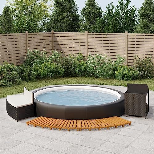 Tidyard Whirlpool Umrandung Poolumrandung Poolverkleidung für Spa Poly-Rattan und Massivholz Akazie Schwarz