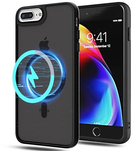 YmhxcY for iPhone 8 Plus/iPhone 7 Plus Case,Frosted Translucent Back Cover,Supports wireless charging Magnetic case,Military Grade Drop Protection,for iPhone 8 Plus/iPhone 7 Plus Case(Black)