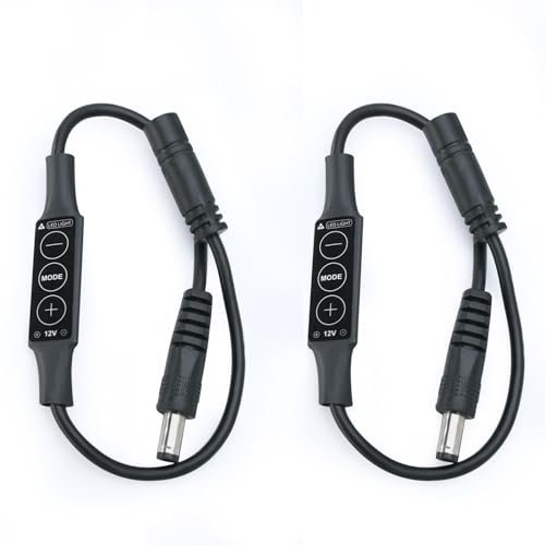 Led Strip Lights Controller 2PCS 12V LED Strip Lights Dimmer - Low-Profile Inline DC Male to Female Mini Single Color LED Dimming Controller, Upgrade Your Lighting Experience! [LE02]